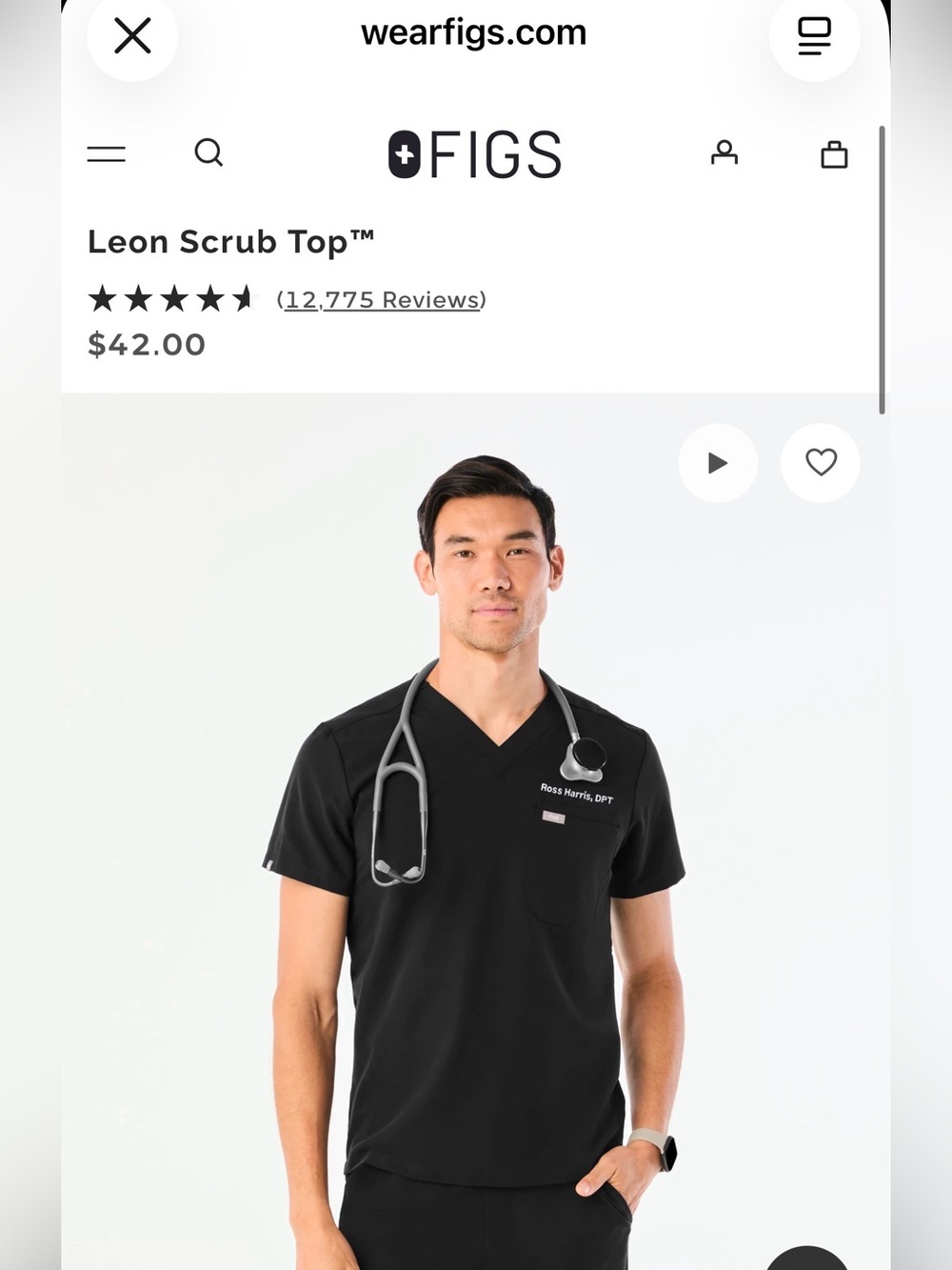 NWT FIGS Leon Three-Pocket Scrub Top Blue Men’s Large